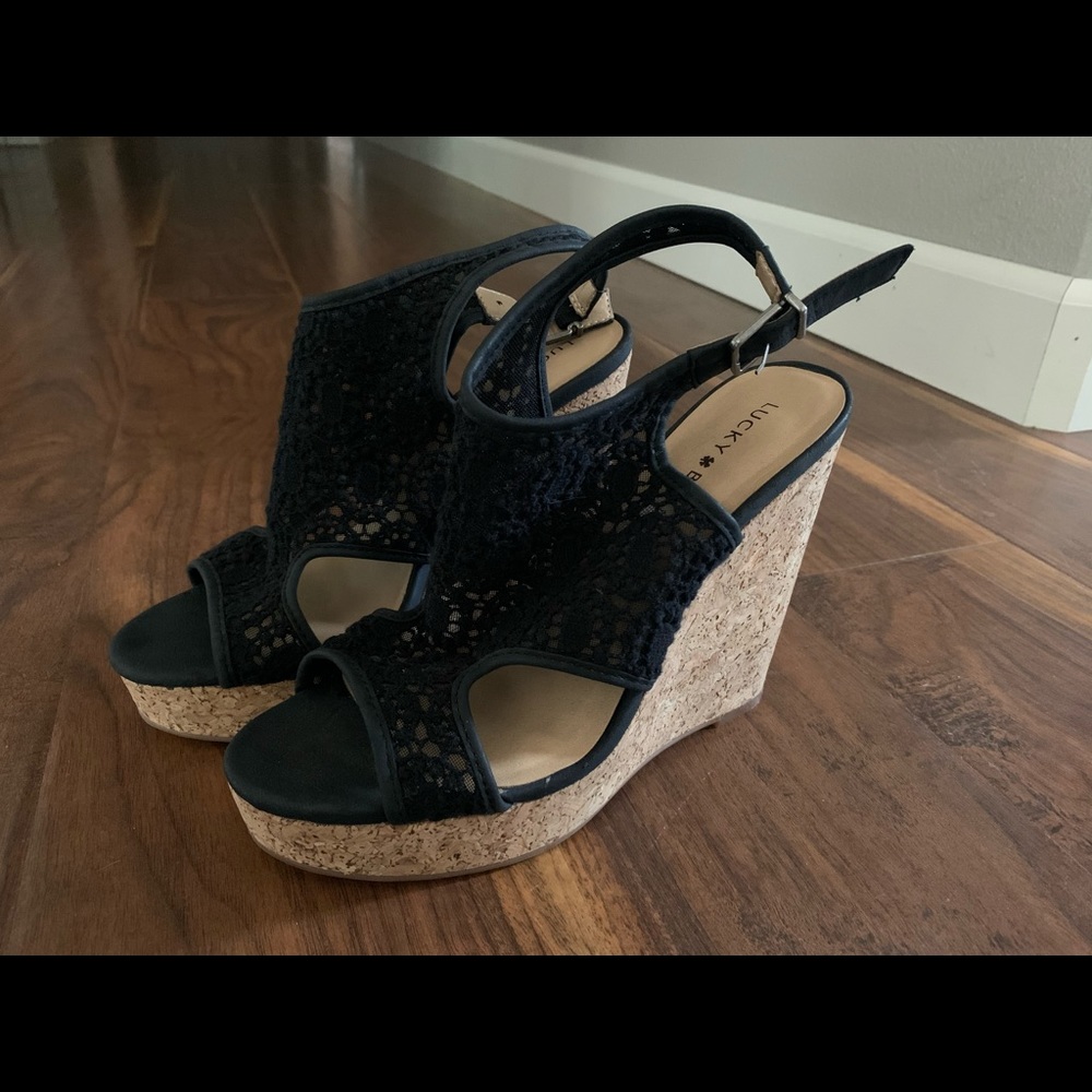 Lucky Brand black lace wedge